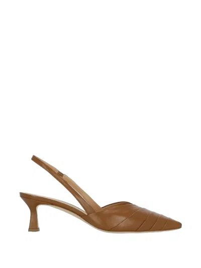Julie Dee Panelled Leather Slingback Pumps In Brown