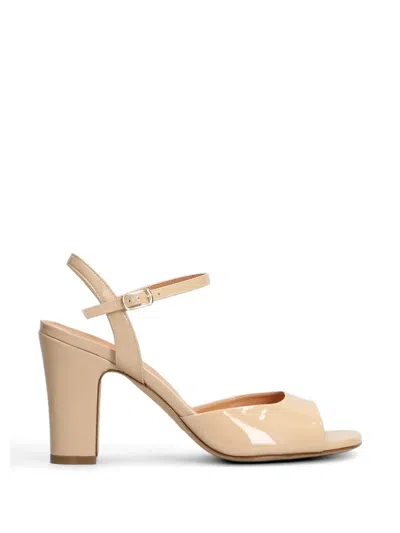 Julie Dee Patent-finish Ankle-strap Sandals In Neutral
