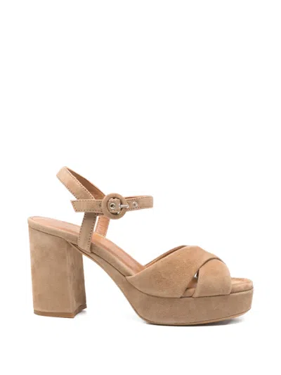 Julie Dee Platform-heel Crossover-strap Sandals In Neutral