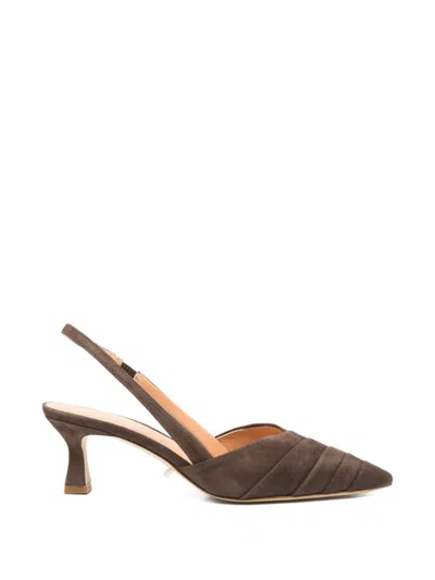 Julie Dee Pleated Slingback Heeled Pumps In Brown