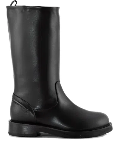 Julie Dee Pull-tab Leather Knee-high Boots In Black