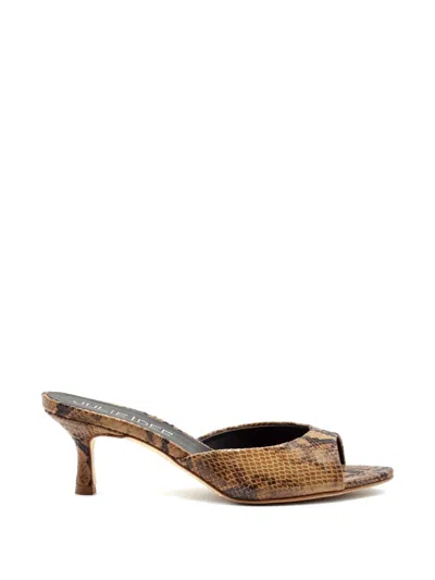 Julie Dee Python-print Leather Sandals In Brown