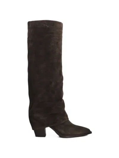 Julie Dee Slouchy Pointed-toe Knee-high Boots In Brown