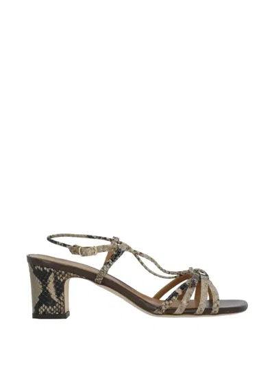 Julie Dee Snake-effect Heeled Sandals In Brown