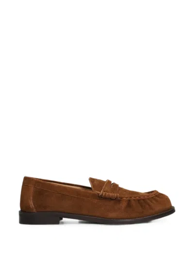 Julie Dee Suede Penny Loafers In Brown