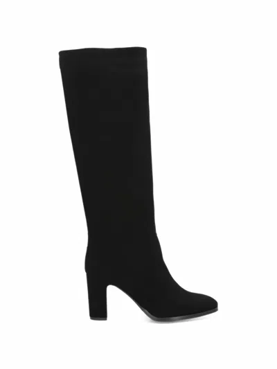 Julie Dee Suede Round-toe Boots In Black