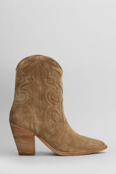 Julie Dee Texan Ankle Boots In Leather Color Suede In Neutrals