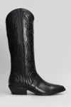 Julie Dee 35mm Leather Cowboy Boots In Black