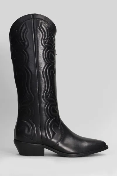 Julie Dee Texan Boots In Black Leather