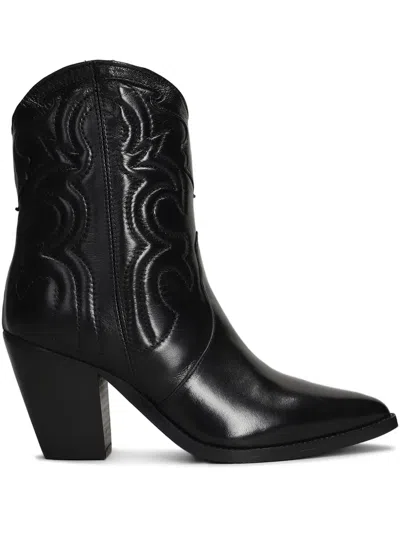 Julie Dee Western-style Ankle Boots In Black