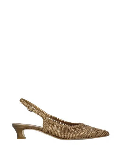 Julie Dee Woven Metallic Slingback Pumps In Gold