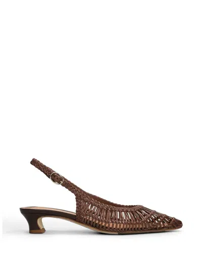 Julie Dee Woven Slingback Pumps In Brown