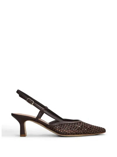 Julie Dee Woven Slingback Pumps In Brown