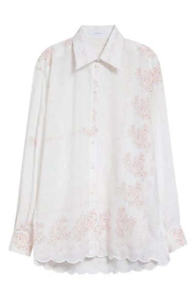 Julie Kegels Floral Print Scalloped Button-up Shirt In White