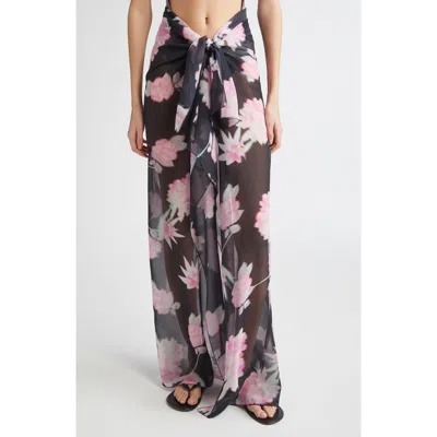 Julie Kegels Floral Print Silk Pareo Skirt In Black