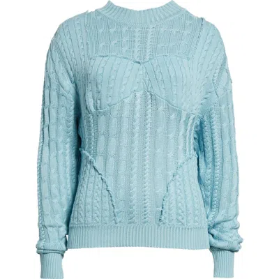 Julie Kegels Interrupt Cable Stitch Mulberry Silk Blend Sweater In Aqua
