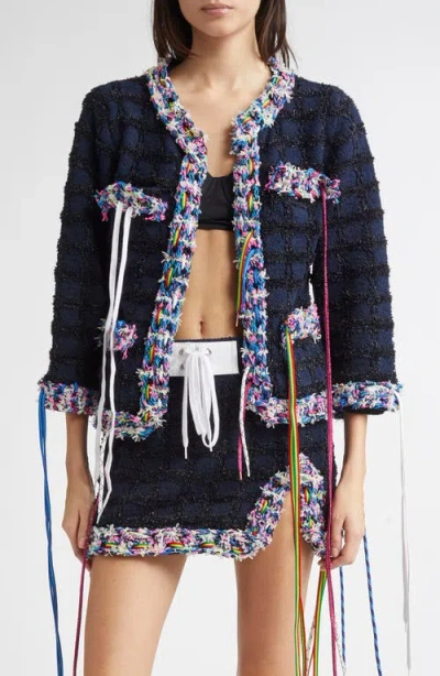 Julie Kegels Kerry Metallic Tweed Jacket In Navy