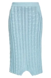 Julie Kegels Samira Cable Knit Midi Sweater Skirt In Dark Blue-aqua
