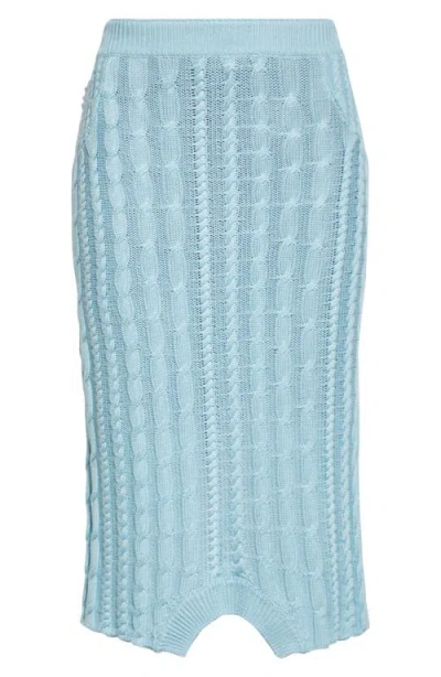 Julie Kegels Samira Cable Knit Midi Sweater Skirt In Dark Blue-aqua