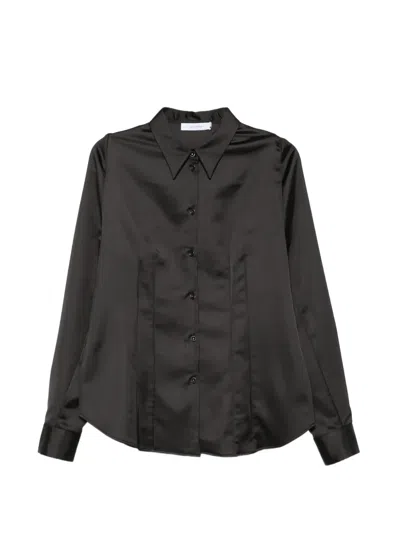 Julie Kegels Satin-finish Puff-sleeve Shirt In Black