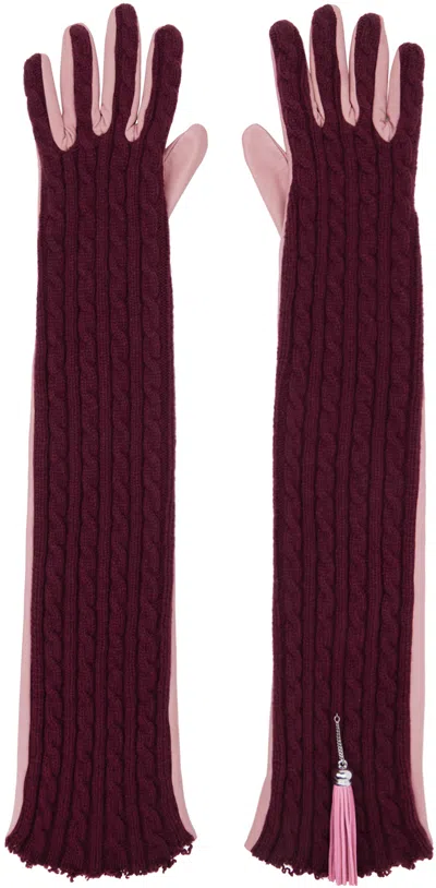 Julie Kegels Ssense Exclusive Burgundy & Pink Andrea Gloves In Burgundy Pink