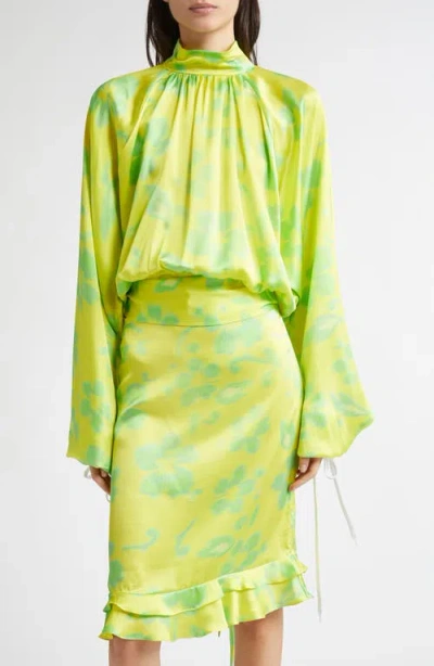 Julie Kegels Tracy Floral Raglan Sleeve Silk Top In Yellow