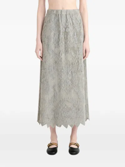 Julie Kegels Zigzag Damask-patterned Midi Skirt In Gray
