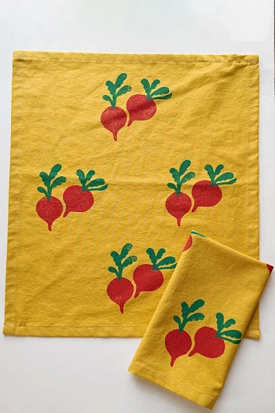 Julie Peach Block Printed Beets Napkins In Mustard At Urban Outfitters In Multi