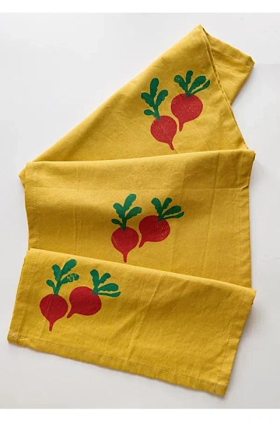 Julie Peach Block Printed Beets Table Runner In Mustard At Urban Outfitters In Multi