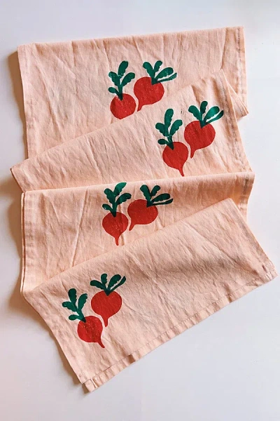 Julie Peach Block Printed Beets Table Runner In Pink At Urban Outfitters In Multi