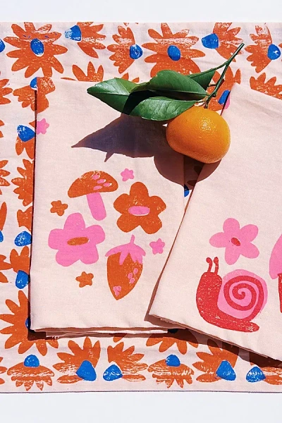 Julie Peach Block Printed Berry Shroom Napkins In Pink At Urban Outfitters