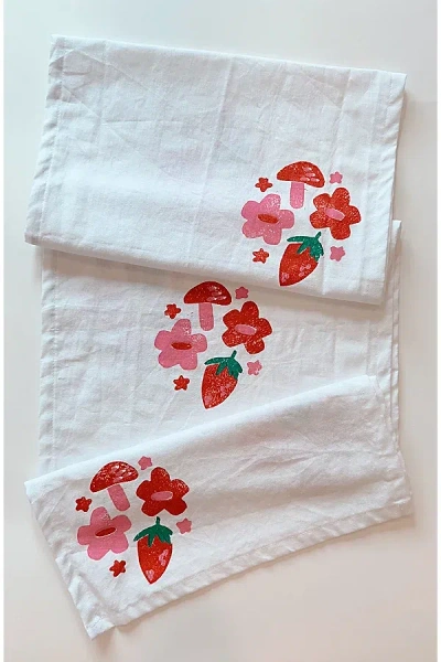 Julie Peach Block Printed Berry Shroom Table Runner In White At Urban Outfitters
