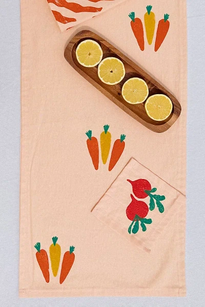 Julie Peach Block Printed Carrots Table Runner In Pink At Urban Outfitters In Multi
