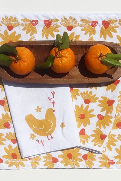 Julie Peach Block Printed Chickens Napkins In White At Urban Outfitters