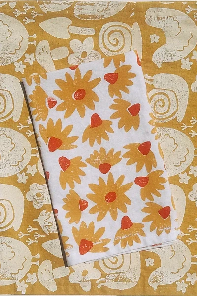 Julie Peach Block Printed Coneflower Runner In Yellow At Urban Outfitters