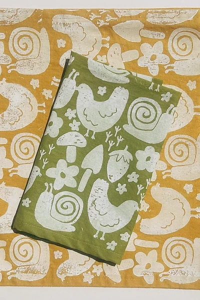Julie Peach Block Printed Garden Party Napkins In Green At Urban Outfitters