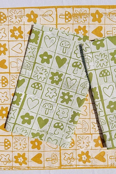 Julie Peach Block Printed Garden Squares Napkins In Olive At Urban Outfitters In Multi
