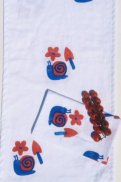 Julie Peach Block Printed Snails Table Runner In White At Urban Outfitters