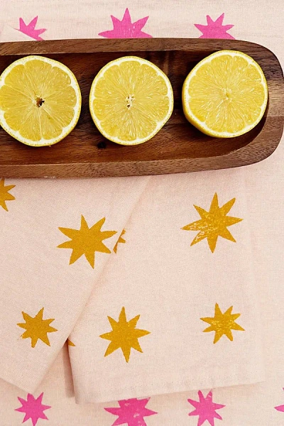 Julie Peach Block Printed Starburst Napkins In Neutral At Urban Outfitters In Multi