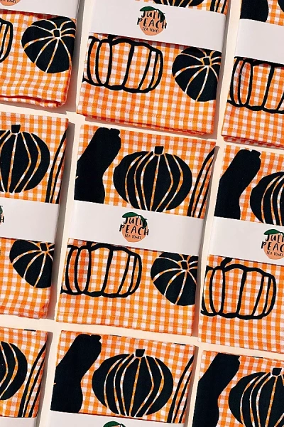 Julie Peach Gingham & Gourds Tea Towel In Orange At Urban Outfitters