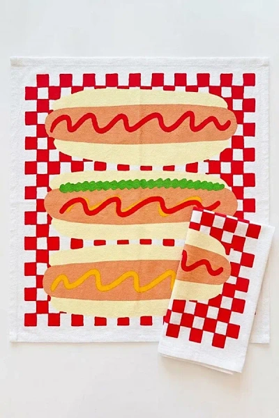 Julie Peach Hot Dog Tea Towel At Urban Outfitters In Multi