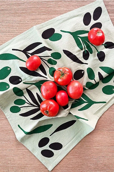 Julie Peach Olive Toss Tea Towel In Olive At Urban Outfitters In Green