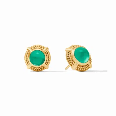 Julie Vos Cabachon Stud Earrings In Gold-iridescent Emerald