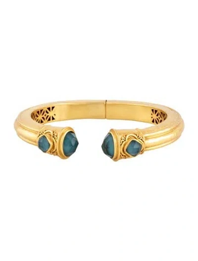 Pre-owned Julie Vos Cannes Demi Hinged Cuff Bracelet, 7" In Blue