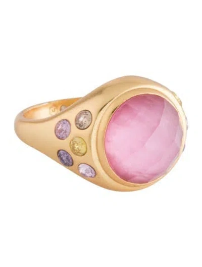Pre-owned Julie Vos Crystal & Glass Cocktail Ring In Pink