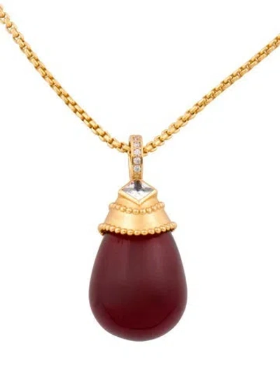 Pre-owned Julie Vos Crystal & Glass Noel Pendant Necklace, 36.25" In Red