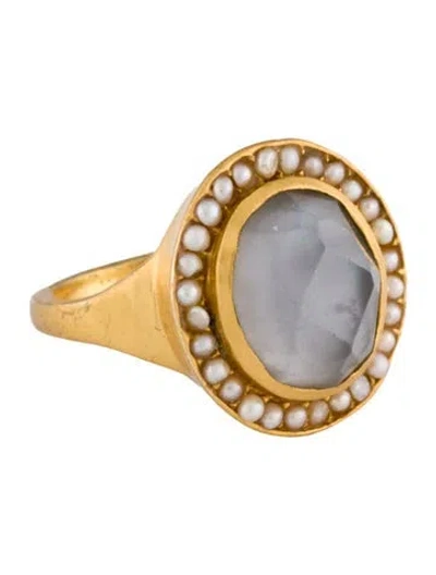 Pre-owned Julie Vos Crystal & Mother Of Pearl Cocktail Ring In Multi