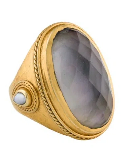 Pre-owned Julie Vos Crystal & Pearl Cannes Cocktail Ring In Multi