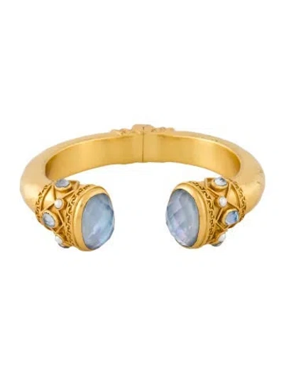 Pre-owned Julie Vos Crystal & Pearl Cannes Cuff Bracelet, 6.75" In Multi