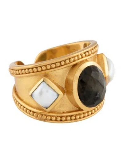 Pre-owned Julie Vos Crystal & Pearl Cocktail Ring In Multicolor